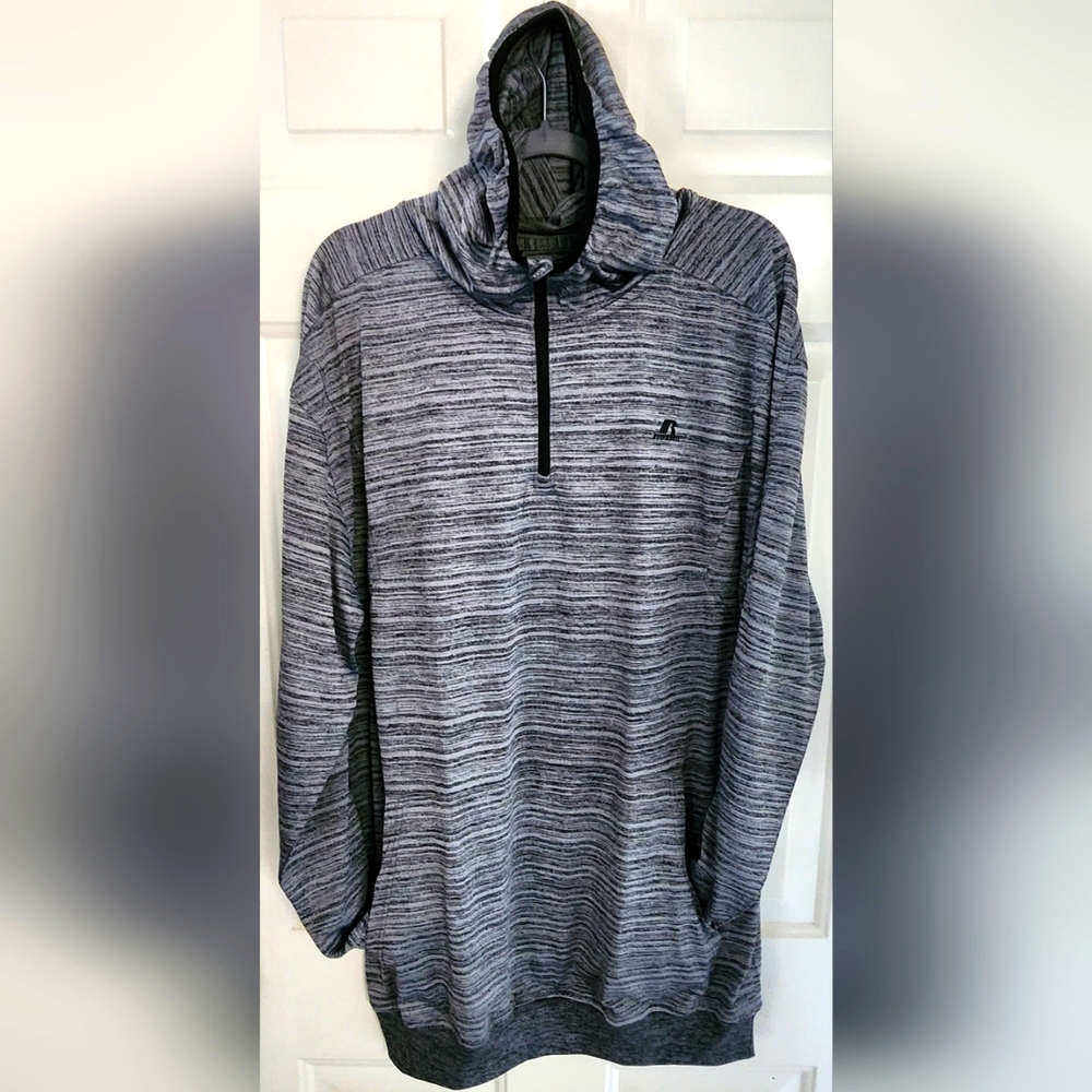 RUSSELL LS POLY HOODIE, SIZE LARGE TALL, COLOR CHARCOAL HEATHER